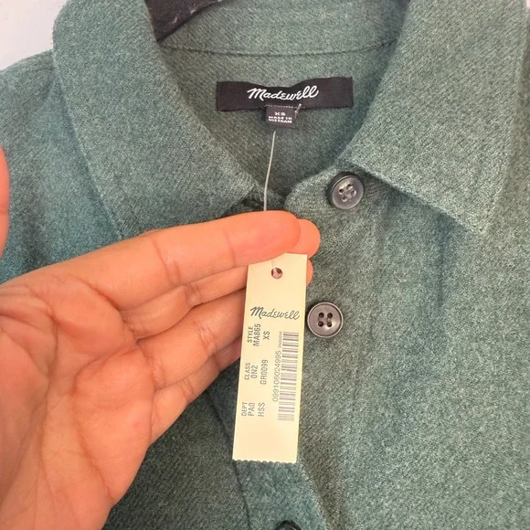 Madewell Flannel Flap-Pocket Oversized Ex-Boyfriend Shirt size XS  Smokey Spruce - Picture 5 of 11